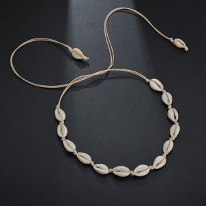 Cowrie Shell Choker Boho White String Necklace Surfer Beach Conch Puka, Hawaiian